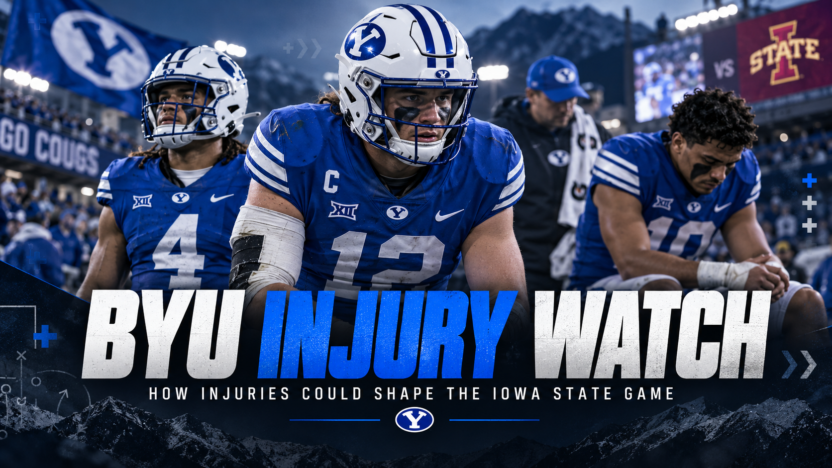 BYU football players celebrating after the road win at TCU.